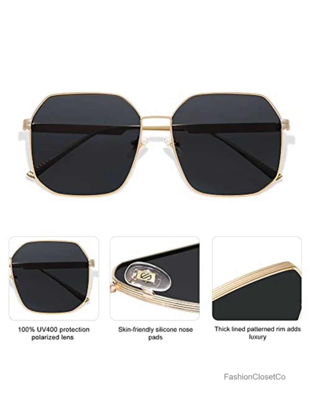 Retro Square Polarized Sunglasses for Women UV400 Metal Frame Oversized Shades